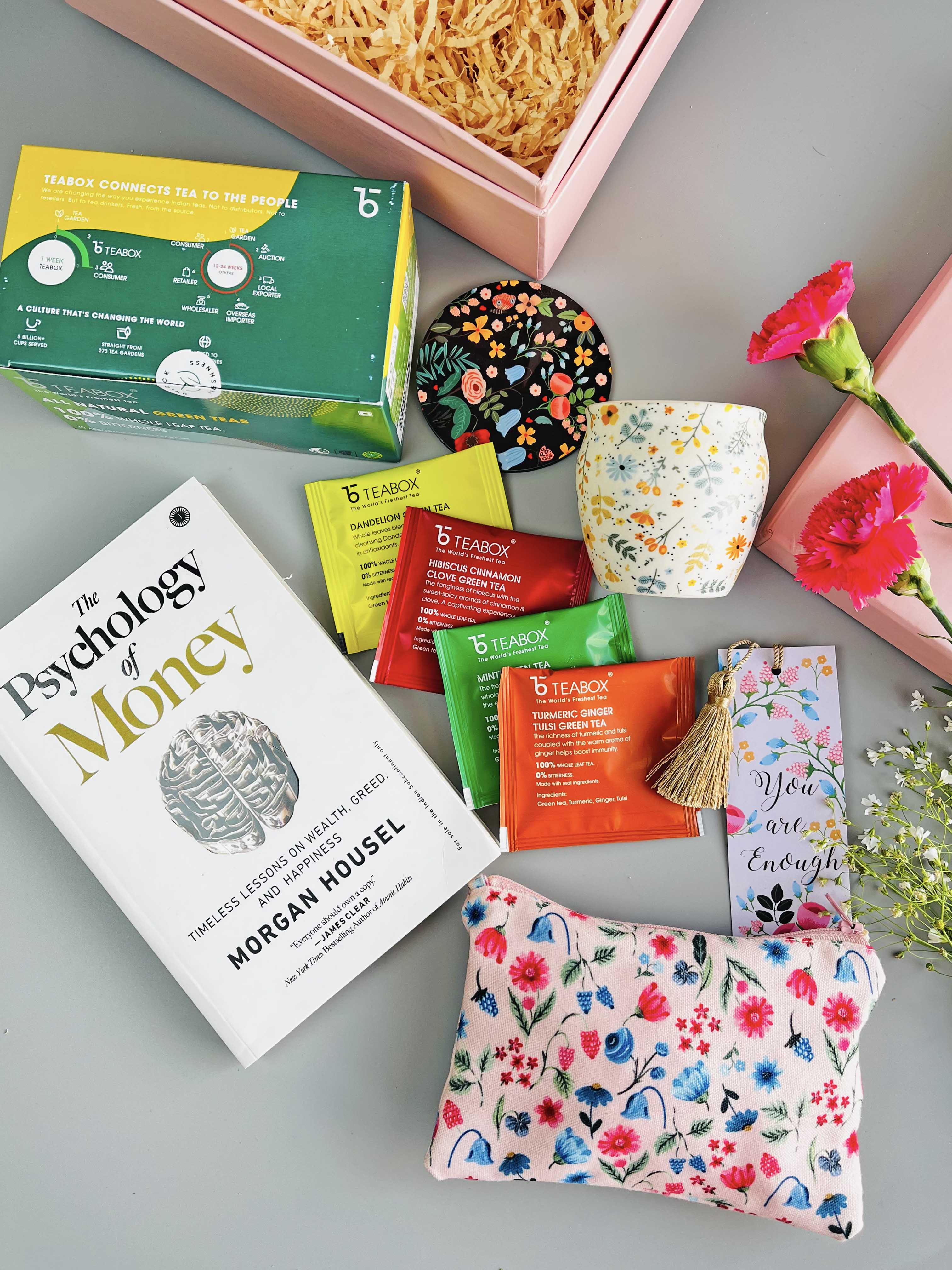 The Spring Palette Gift Happy Birthday Girl / Psychology of Money Book Lovers Delight Gift Hamper