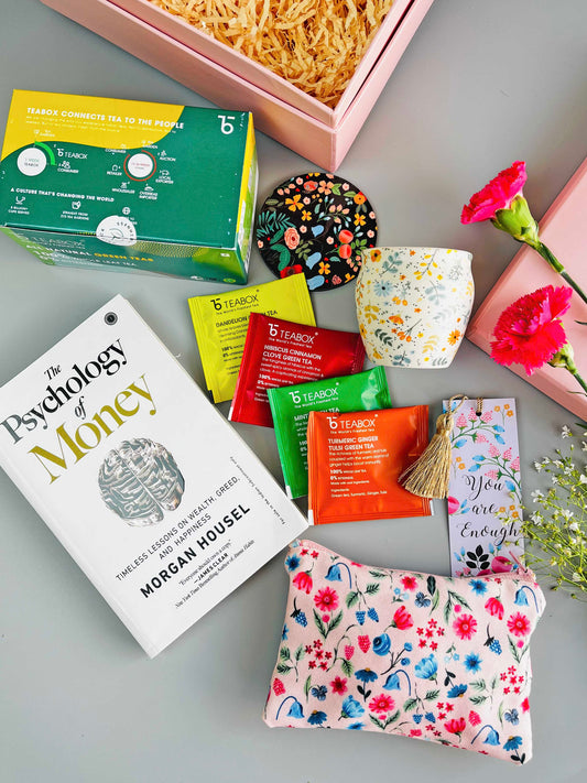 The Spring Palette Gift Happy Birthday Girl / Psychology of Money Book Lovers Delight Gift Hamper