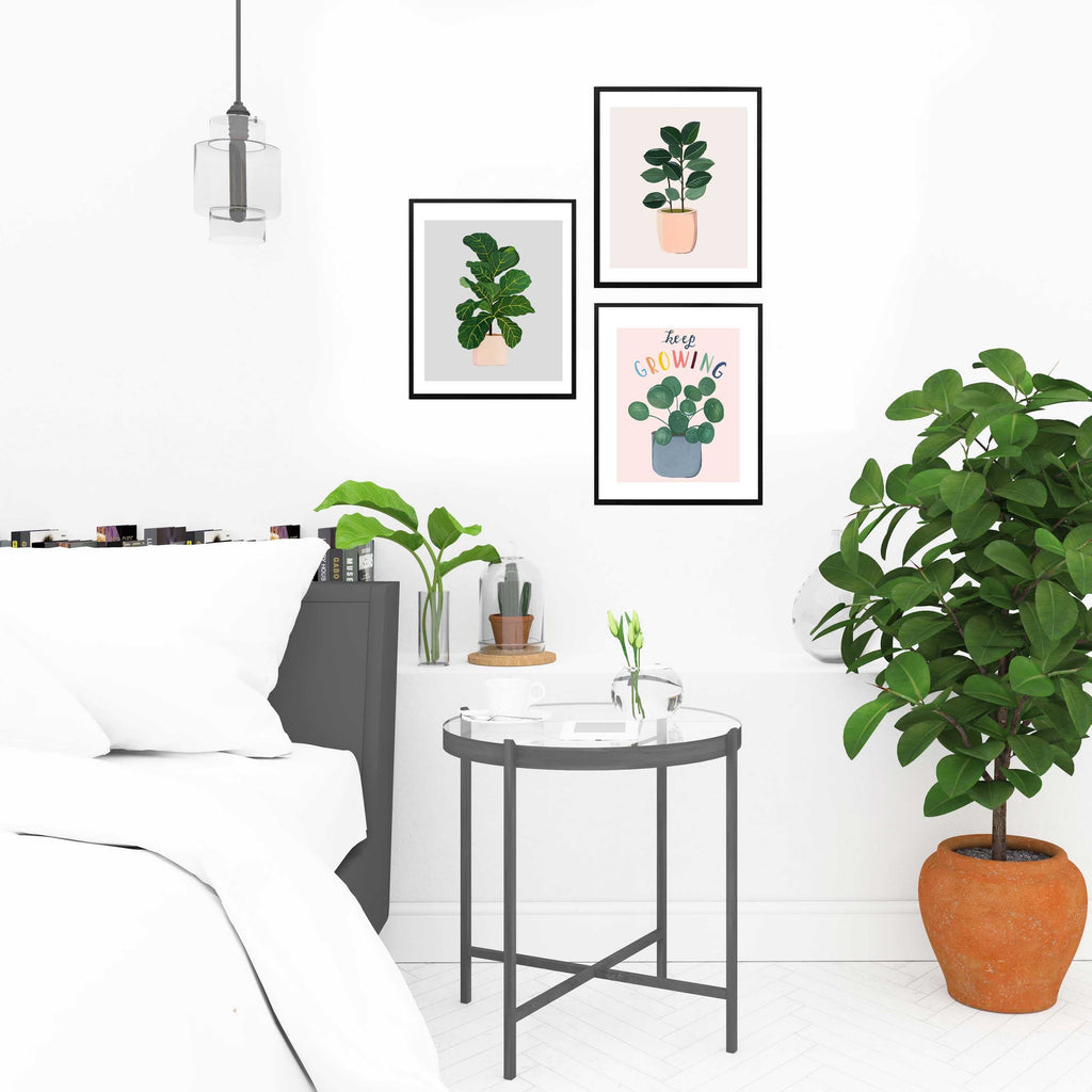 Calming botanicals Framed Wall Art (Set of 3 - Fiddle-fig, Keep growing, Rubber) - The Spring Palette