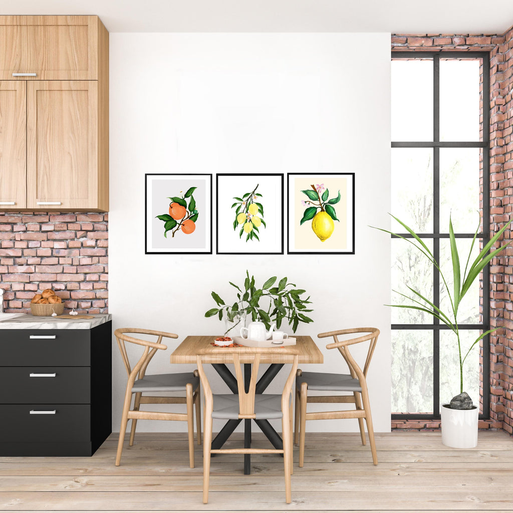 Citrus Bunch Framed Wall Art (Set of 3 - Mandarin, Lemon Bunch, Lemon) - The Spring Palette