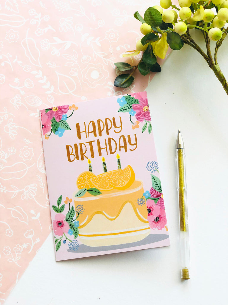Floral Cake Birthday Greeting Card - The Spring Palette