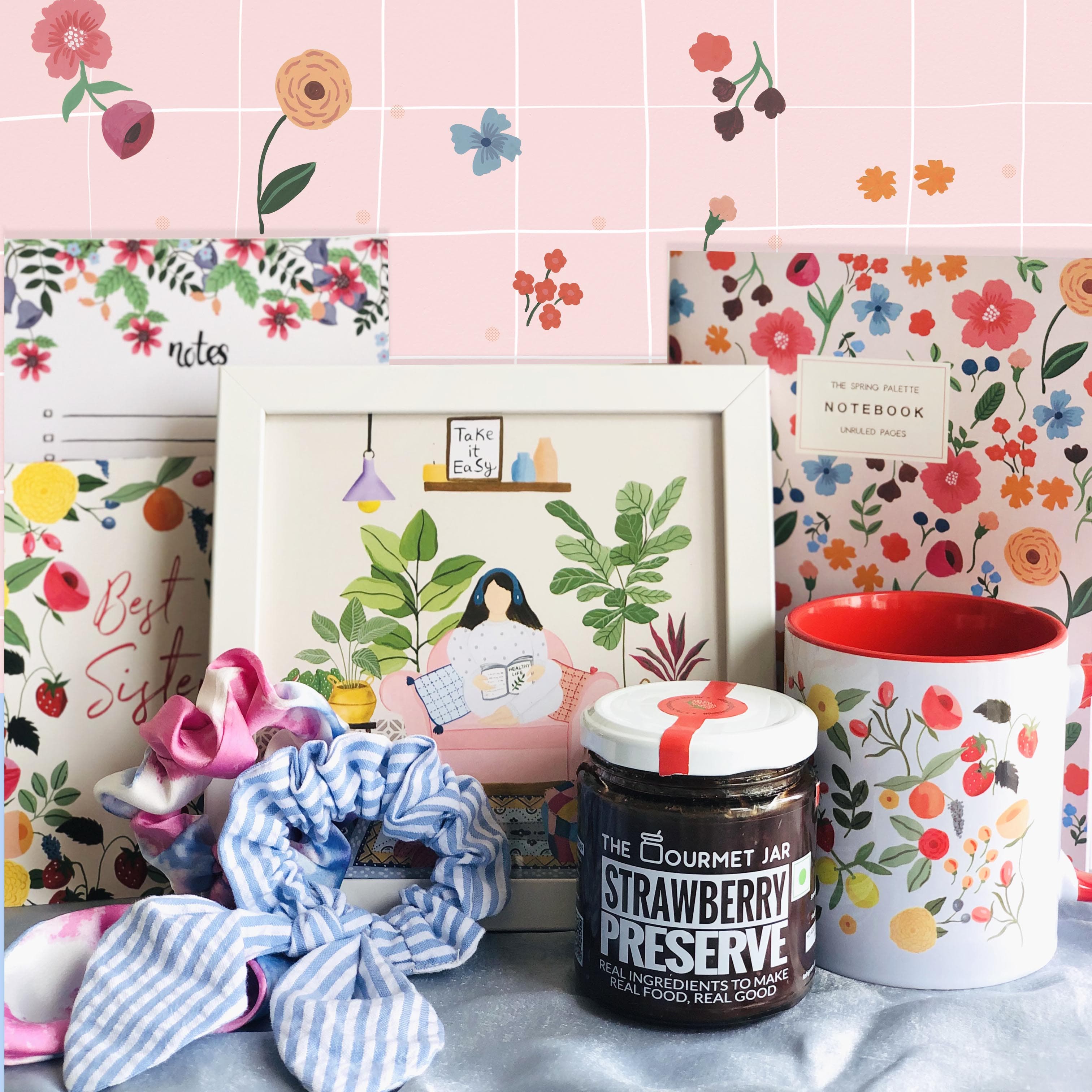 The Spring Palette Gift Without Gift Box / Without Chocolate / Without Strawberry Preserve Leisure Hours Gift Set | Personalized gift hamper for Occasion (Birthday, Anniversary, Farewell)