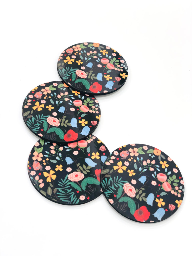 The Spring Palette Coasters Midnight Meadow Round  Coasters (Set of 4)