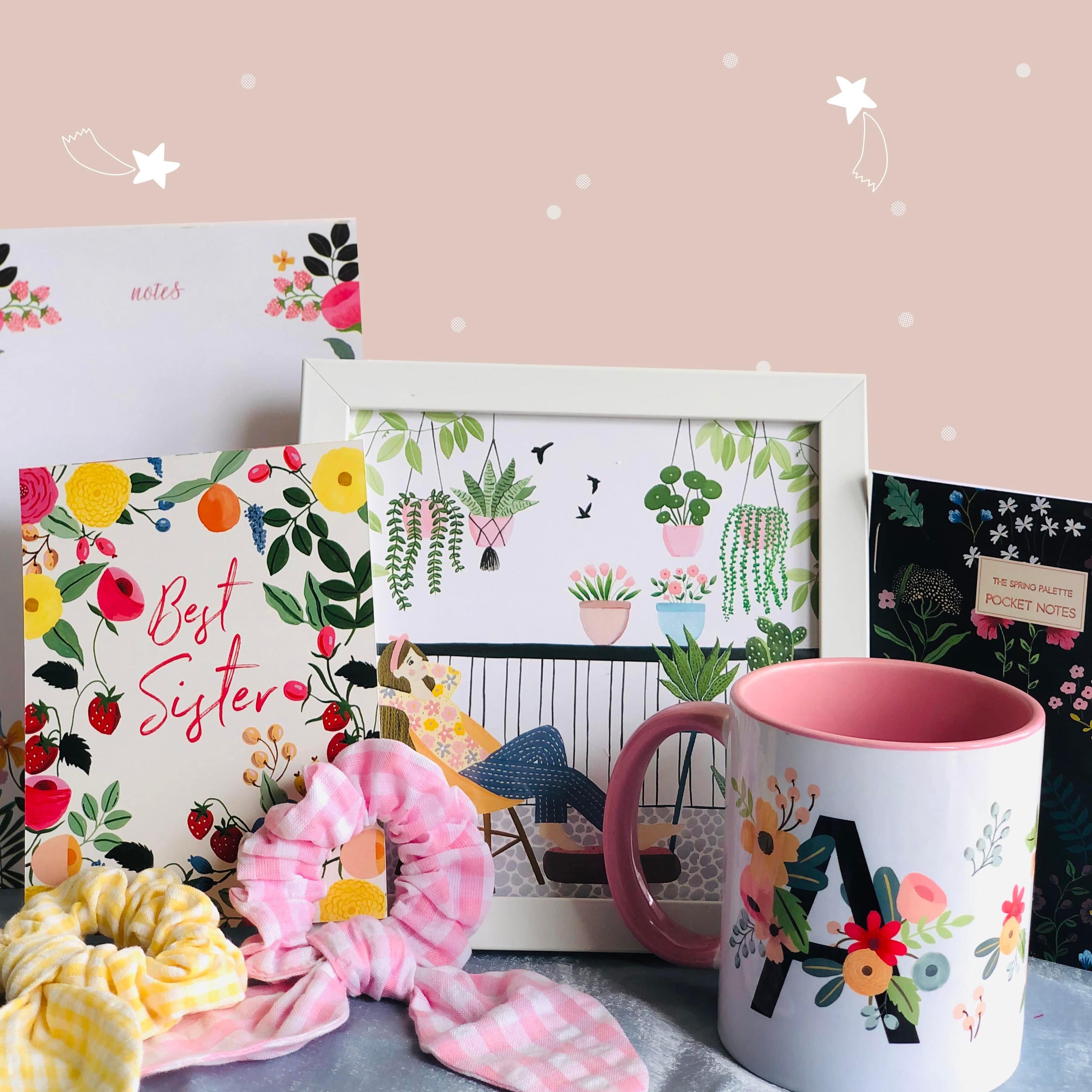 The Spring Palette Gift Personalized Initial Mugs - Sister Special Gift Set