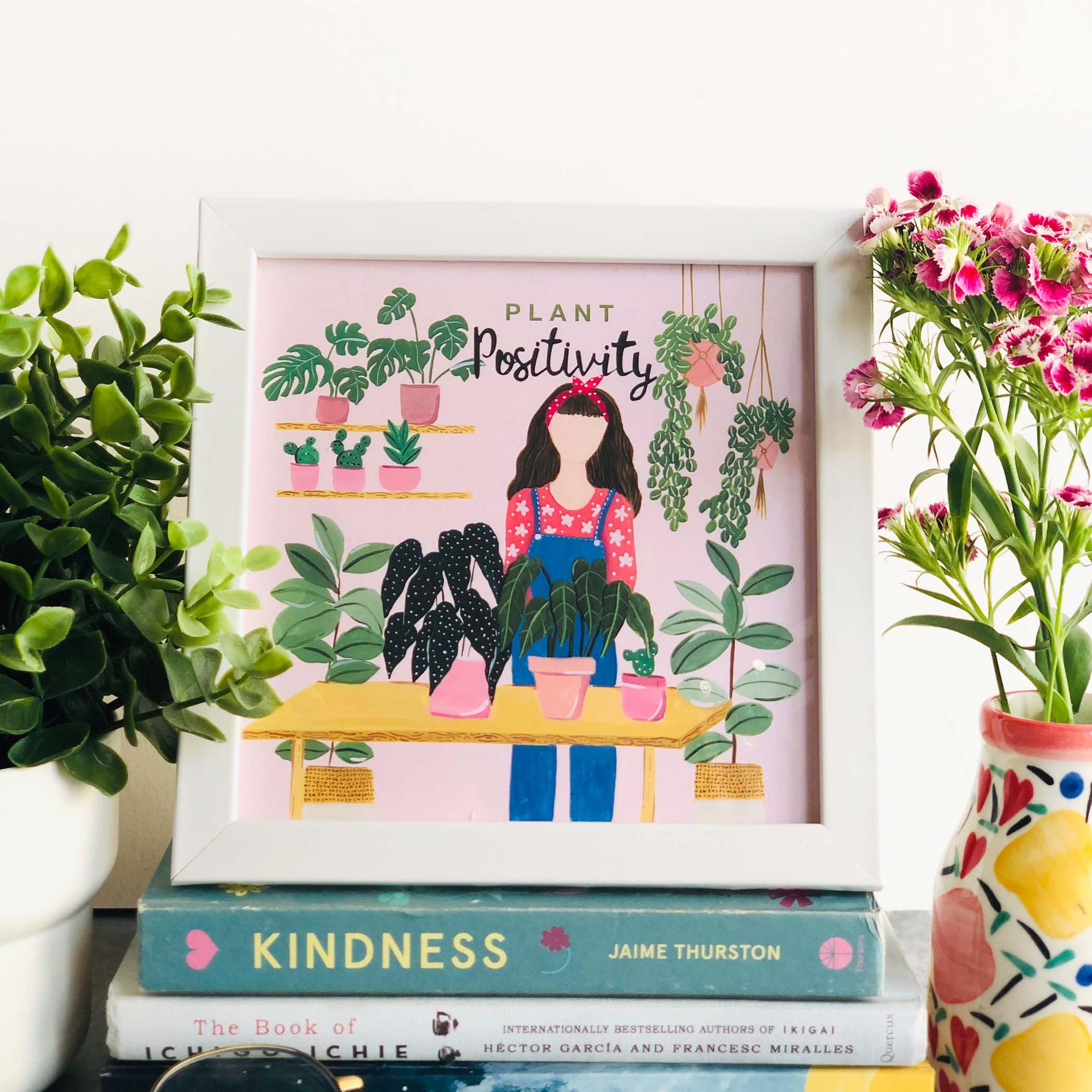 The Spring Palette White Plant Positivity Mini Wall Art Frame (Table Top Mount)