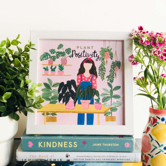 The Spring Palette White Plant Positivity Mini Wall Art Frame (Table Top Mount)