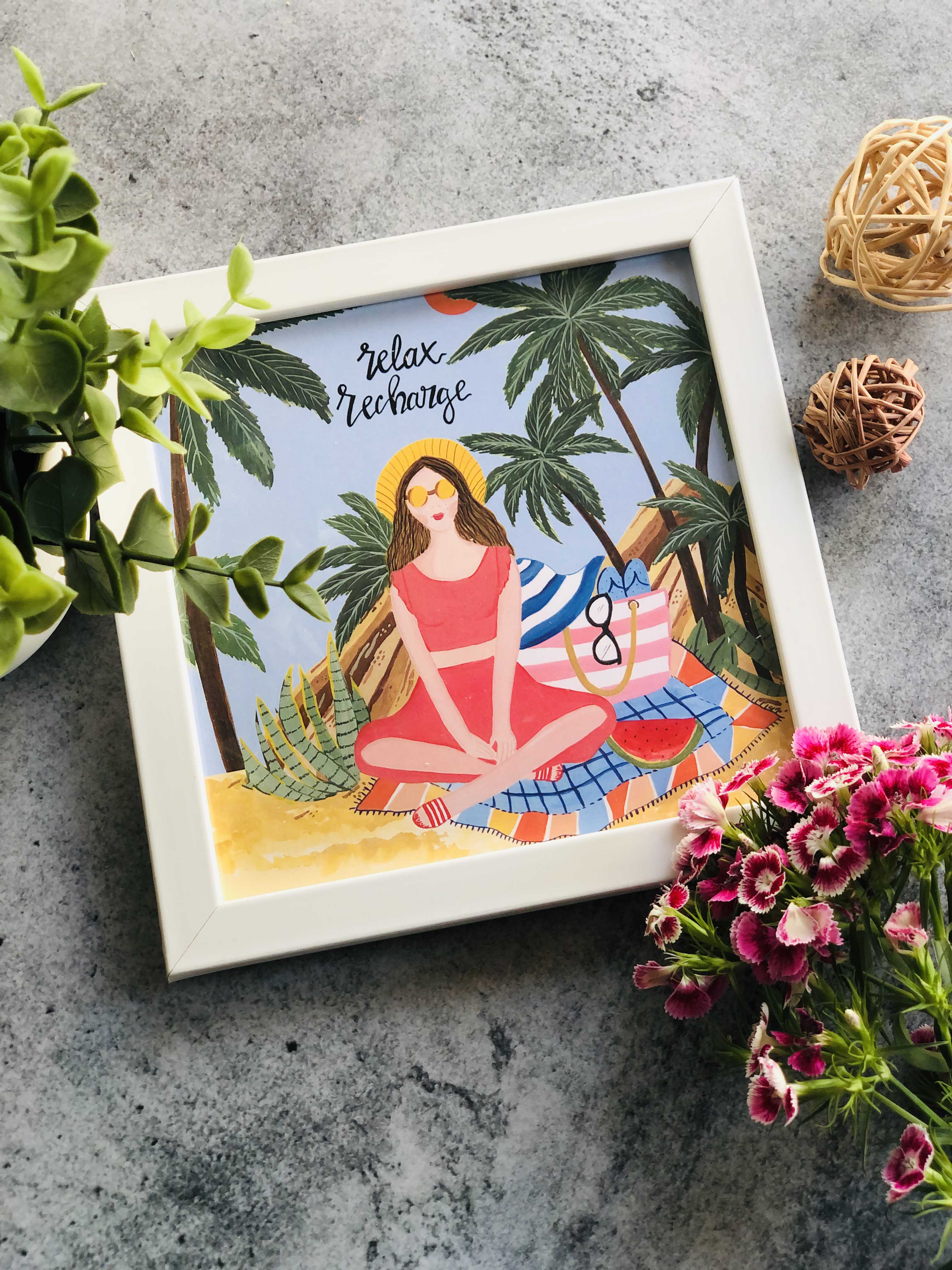 The Spring Palette White Relax Recharge Mini Wall Art Frame (Table Top Mount)