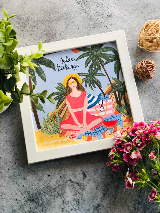 The Spring Palette White Relax Recharge Mini Wall Art Frame (Table Top Mount)