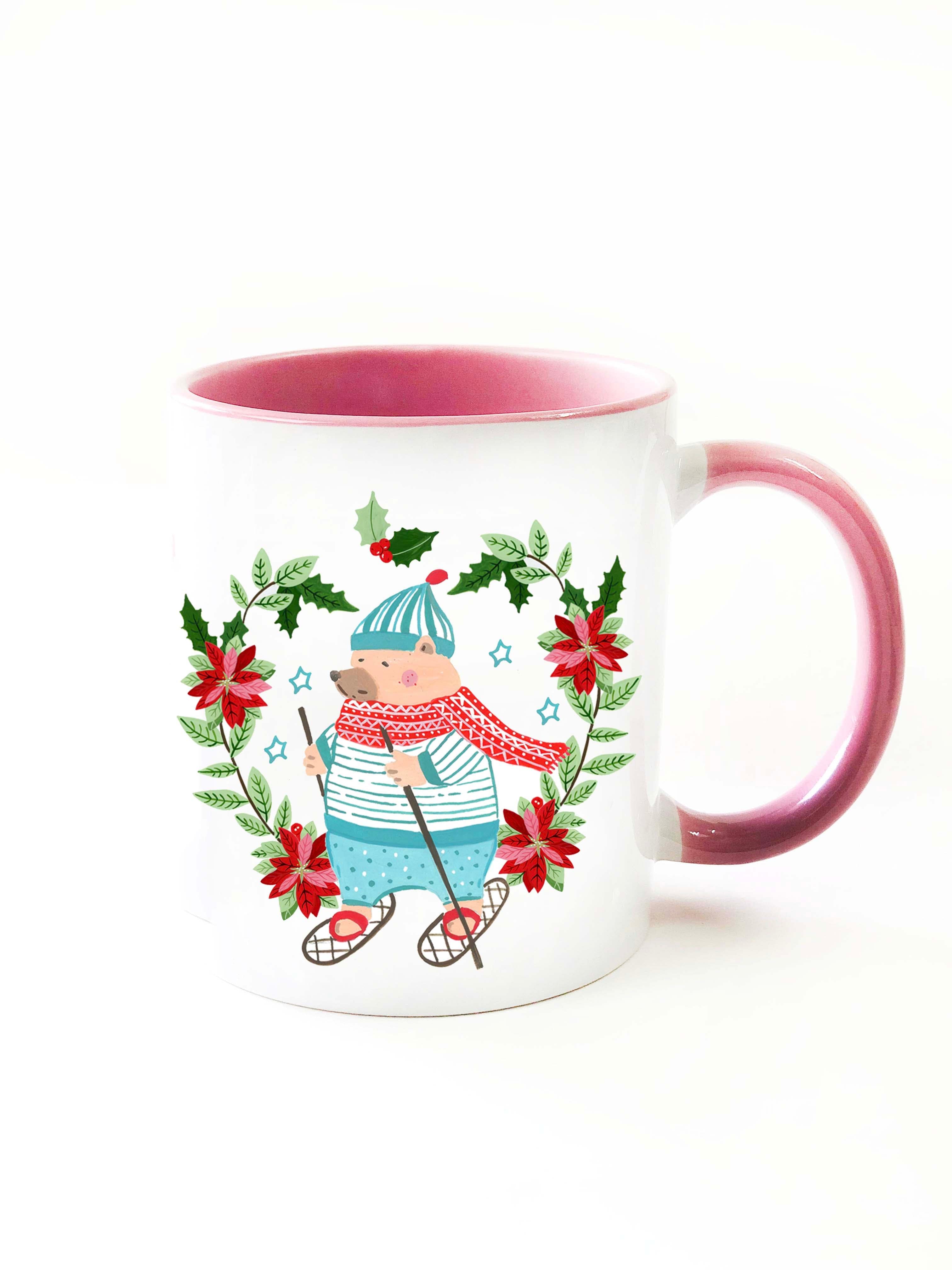 The Spring Palette MUGS Pink Ceramic Skiing Teddy Mug
